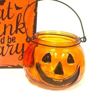 Spooktacular! Lantern, small candy bowl, & Hand. Towel